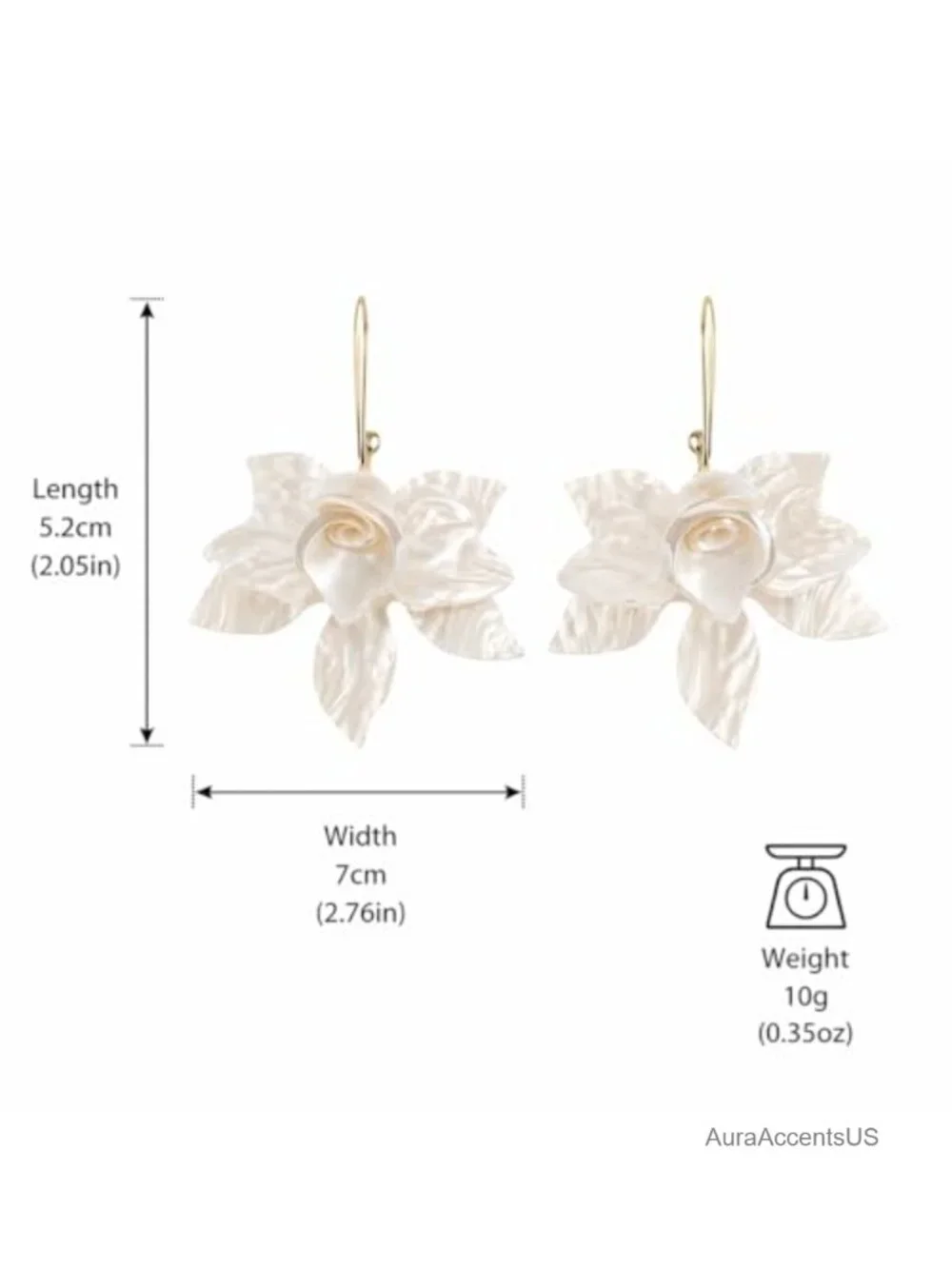 Large White Flower Dangle Earrings Gold Hoop Floral Drop Earrings Lightweight